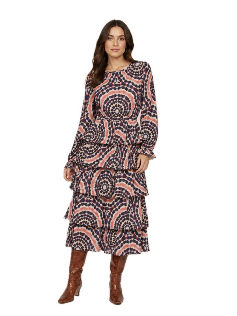 Marie Oliver Tiered Midi Dress Cotton Silk Multicolor, Size 8 EUC